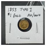 1853 Type 1 Gold Dollar Coin