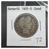 1905-S Barber Silver Half Dollar