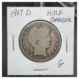 1907-D Barber Silver Half Dollar