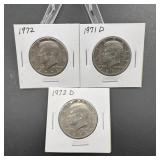 Three Miscellaneous 1970s Kennedy Half Dollars