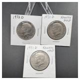 Three Miscellaneous 1970s Kennedy Half Dollars