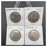 Four 1976 Bicentennial Kennedy Half Dollars