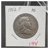 1952 Franklin Silver Half Dollar