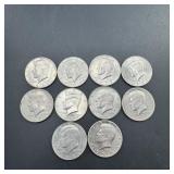 10 Kennedy Half Dollars Various Dates