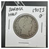 1907-S Barber Silver Half Dollar
