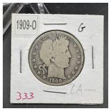 1909-O Barber Silver Half Dollar
