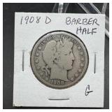 1908-D Barber Silver Half Dollar