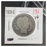 1909-S Barber Silver Half Dollar