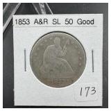 1853 Seated Liberty Half Dollar