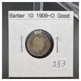 1909-O Barber Silver Dime