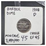 1908-D Barber Silver Dime