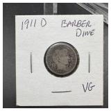 1911-D Barber Silver Dime