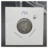 1911 Barber Silver Dime