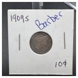 1909-S Barber Silver Dime