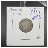 1911-S Barber Silver Dime