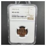 1957-D Lincoln Cent NGC MS66 RD