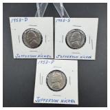 (3) Jefferson Nickels  See Photos for Dates