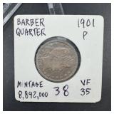 1901 Barber Silver Quarter