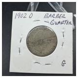 1902-O Barber Silver Quarter