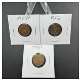 (3) 1955 P, D & S Lincoln Wheat Cents