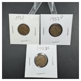 (3) 1953 P, D & S Lincoln Wheat Cents