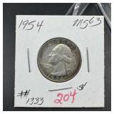 1954 Washington Silver Quarter