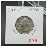 1964 Washington Silver Quarter
