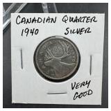 1940 Canadian Silver Quarter