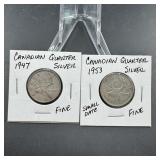 Two Canadian Silver Quarters