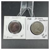 1930 Australian Half Penny & 1966 Australian 20 Ce