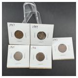 Five Canadian Small Cents  1943, 1945, 1946, 1947