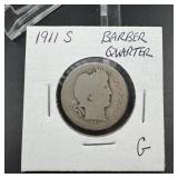 1911-S Barber Silver Quarter