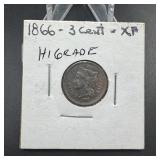 1866 3 cent nickel hi grade
