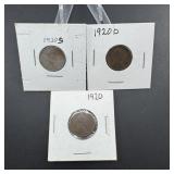 (3) Early Date Lincoln Wheat Cents  See Photos fo