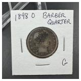 1898-O Barber Silver Quarter