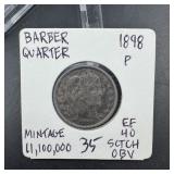 1898 Barber Silver Quarter