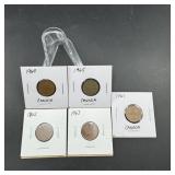 Five Canadian Small Cents  1961, 1962, 1963, 1964
