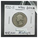 1932-S Washington Silver Quarter