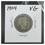 1904 Barber Silver Quarter
