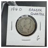 1916-D Barber Silver Quarter