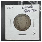 1912 Barber Silver Quarter
