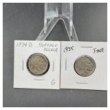 (2) Buffalo Nickels  See Photos for Dates
