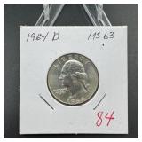 1964-D Washington Silver Quarter