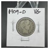 1909-D Barber Silver Quarter
