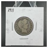 1911 Barber Silver Quarter