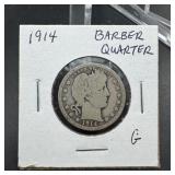 1914 Barber Silver Quarter
