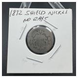 1872 Shield nickel  no rays