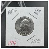1947-S Washington Silver Quarter