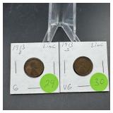 (2) Early Date Lincoln Wheat Cents  See Photos fo