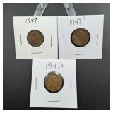 (3) 1947 Lincoln Wheat Cents  P, D & S